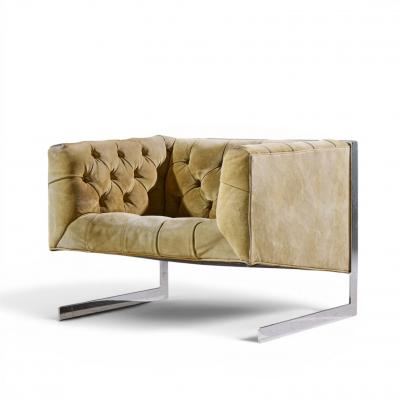 Milo Baughman Milo Baughman for Thayer Coggin Cantilever Steel Tufted Lounge Chairs Pair
