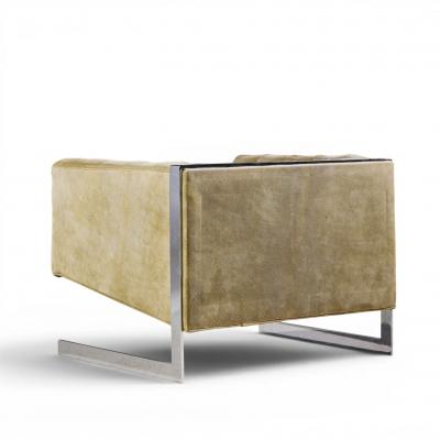 Milo Baughman Milo Baughman for Thayer Coggin Cantilever Steel Tufted Lounge Chairs Pair
