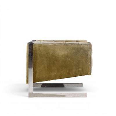 Milo Baughman Milo Baughman for Thayer Coggin Cantilever Steel Tufted Lounge Chairs Pair