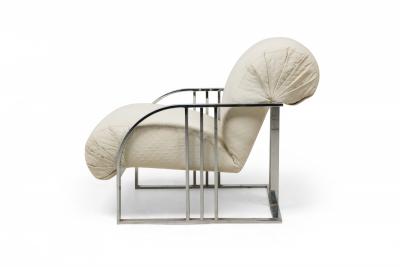 Milo Baughman Milo Baughman for Thayer Coggin Chrome Off White Upholstered Scroll Armchair