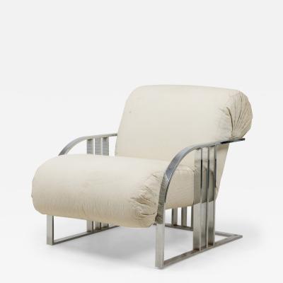 Milo Baughman Milo Baughman for Thayer Coggin Chrome Off White Upholstered Scroll Armchair