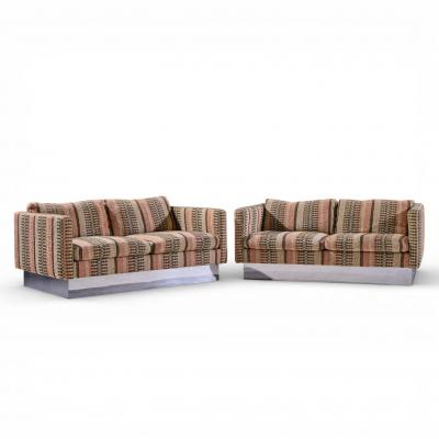 Milo Baughman Milo Baughman for Thayer Coggin Chrome Settee Loveseat Sofas Pair