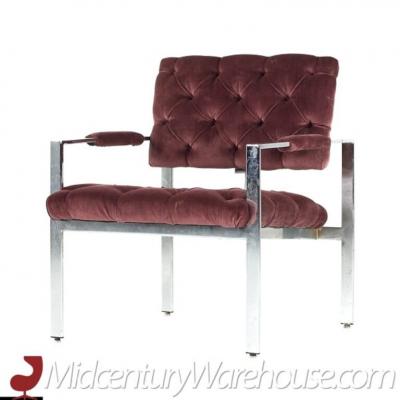 Milo Baughman Milo Baughman for Thayer Coggin Chrome Tufted Arm Chairs Pair