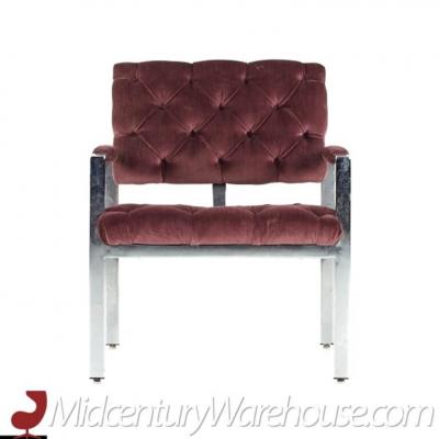 Milo Baughman Milo Baughman for Thayer Coggin Chrome Tufted Arm Chairs Pair