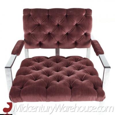 Milo Baughman Milo Baughman for Thayer Coggin Chrome Tufted Arm Chairs Pair