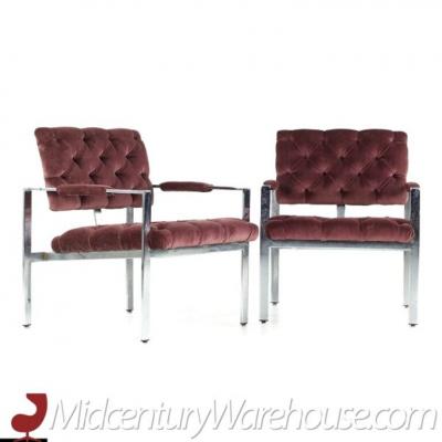 Milo Baughman Milo Baughman for Thayer Coggin Chrome Tufted Arm Chairs Pair