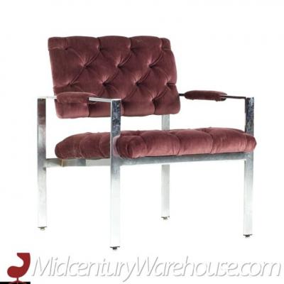 Milo Baughman Milo Baughman for Thayer Coggin Chrome Tufted Arm Chairs Pair