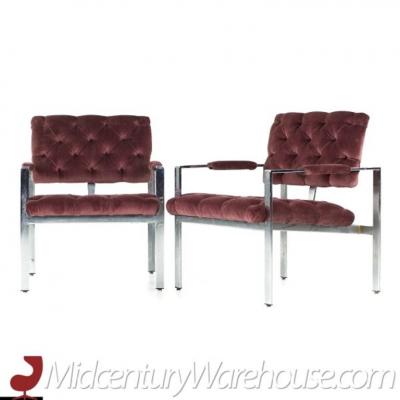 Milo Baughman Milo Baughman for Thayer Coggin Chrome Tufted Arm Chairs Pair