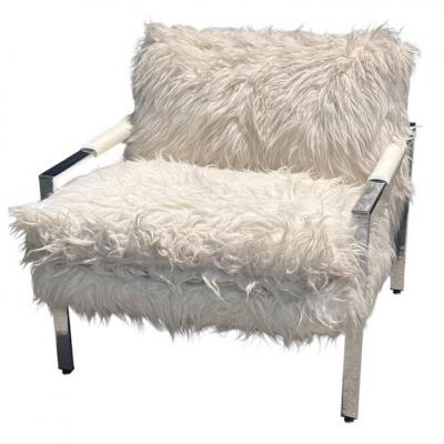 Milo Baughman Milo Baughman for Thayer Coggin Chrome and Flokati Faux Fur Lounge Chair