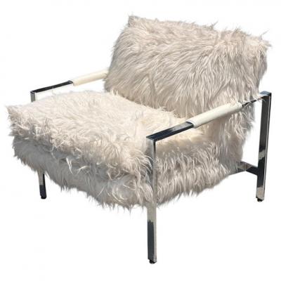 Milo Baughman Milo Baughman for Thayer Coggin Chrome and Flokati Faux Fur Lounge Chair