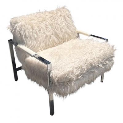 Milo Baughman Milo Baughman for Thayer Coggin Chrome and Flokati Faux Fur Lounge Chair