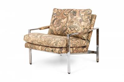 Milo Baughman Milo Baughman for Thayer Coggin Chrome and Paisley Fabric Flat Bar Armchairs