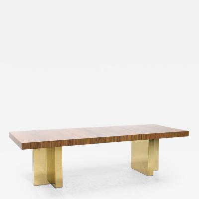 Milo Baughman Milo Baughman for Thayer Coggin MCM Brass Rosewood Dining Table with 2 Leaves