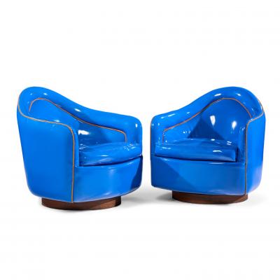 Milo Baughman Milo Baughman for Thayer Coggin Mid Century Blue Swivel Tilt Lounge Chair Pair