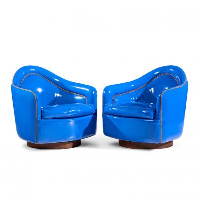 Milo Baughman Milo Baughman for Thayer Coggin Mid Century Blue Swivel Tilt Lounge Chair Pair