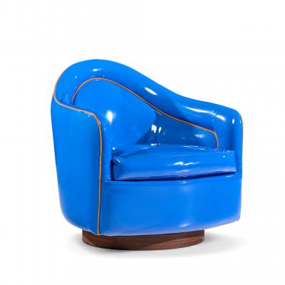 Milo Baughman Milo Baughman for Thayer Coggin Mid Century Blue Swivel Tilt Lounge Chair Pair