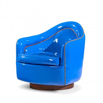 Milo Baughman Milo Baughman for Thayer Coggin Mid Century Blue Swivel Tilt Lounge Chair Pair