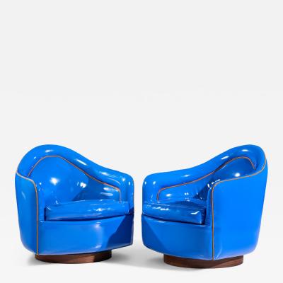 Milo Baughman Milo Baughman for Thayer Coggin Mid Century Blue Swivel Tilt Lounge Chair Pair