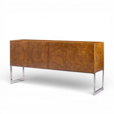 Milo Baughman Milo Baughman for Thayer Coggin Mid Century Burlwood and Chrome Credenza