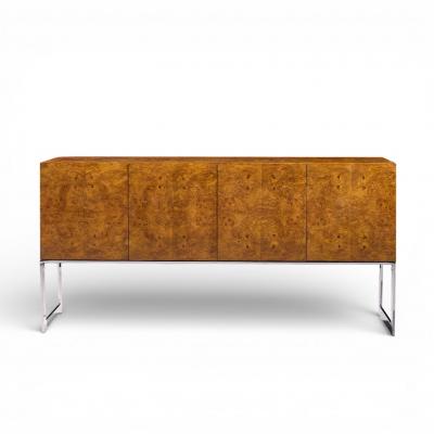 Milo Baughman Milo Baughman for Thayer Coggin Mid Century Burlwood and Chrome Credenza