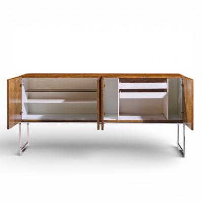 Milo Baughman Milo Baughman for Thayer Coggin Mid Century Burlwood and Chrome Credenza