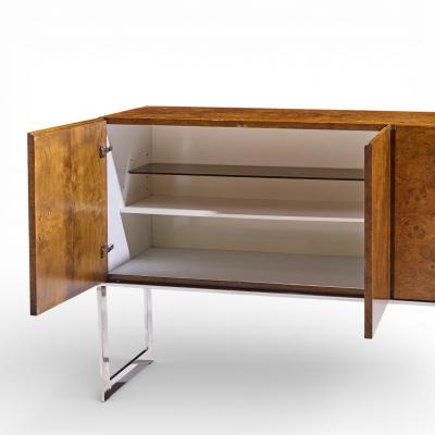 Milo Baughman Milo Baughman for Thayer Coggin Mid Century Burlwood and Chrome Credenza
