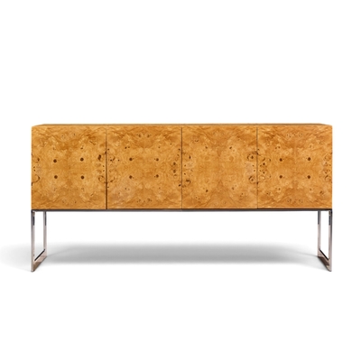 Milo Baughman Milo Baughman for Thayer Coggin Mid Century Burlwood and Chrome Credenza