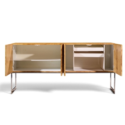 Milo Baughman Milo Baughman for Thayer Coggin Mid Century Burlwood and Chrome Credenza