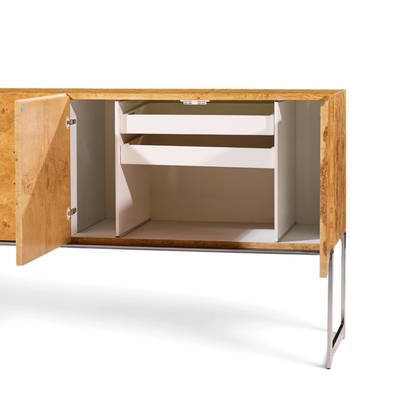 Milo Baughman Milo Baughman for Thayer Coggin Mid Century Burlwood and Chrome Credenza