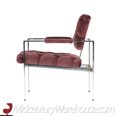 Milo Baughman Milo Baughman for Thayer Coggin Mid Century Chrome Tufted Arm Chairs Pair