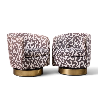 Milo Baughman Milo Baughman for Thayer Coggin Mid Century Roxy Brass Swivel Club Chairs Pair