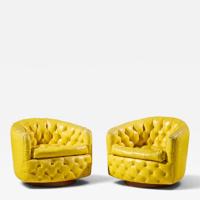 Milo Baughman Milo Baughman for Thayer Coggin Mid Century Tufted Swivel Lounge Chairs Pair