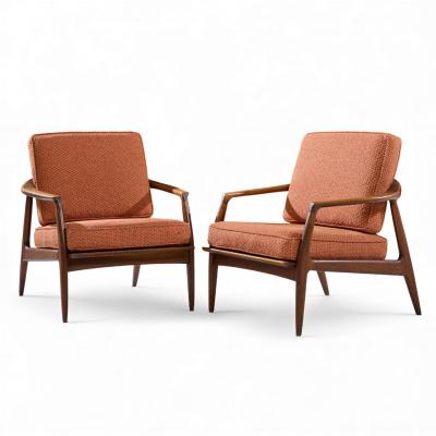 Milo Baughman Milo Baughman for Thayer Coggin Mid Century Walnut Lounge Chairs Pair