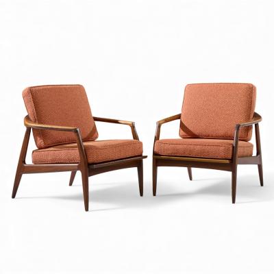 Milo Baughman Milo Baughman for Thayer Coggin Mid Century Walnut Lounge Chairs Pair