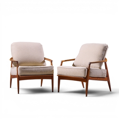 Milo Baughman Milo Baughman for Thayer Coggin Mid Century Walnut Lounge Chairs Pair