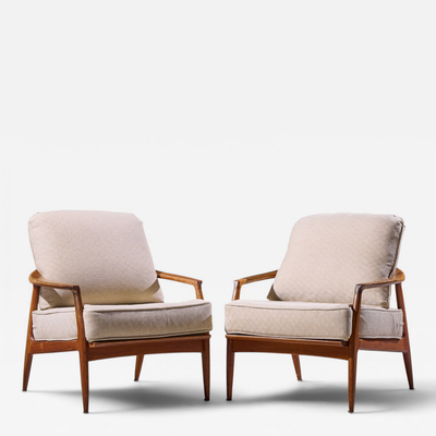 Milo Baughman Milo Baughman for Thayer Coggin Mid Century Walnut Lounge Chairs Pair