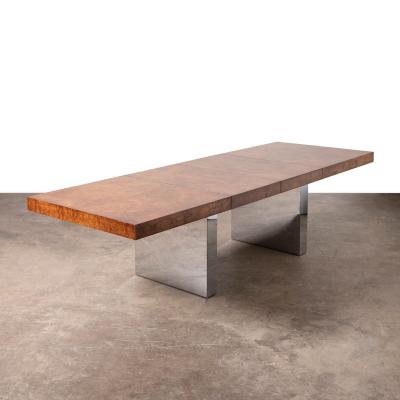 Milo Baughman Milo Baughman for Thayer Coggin Olive Burlwood Chrome Dining Table w 2 Leaves