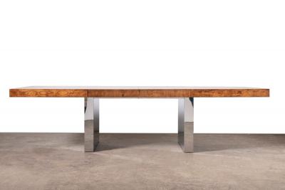 Milo Baughman Milo Baughman for Thayer Coggin Olive Burlwood Chrome Dining Table w 2 Leaves