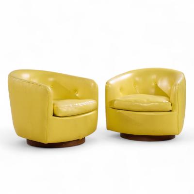 Milo Baughman Milo Baughman for Thayer Coggin Roxy Walnut Swivel Tilt Lounge Chairs Pair