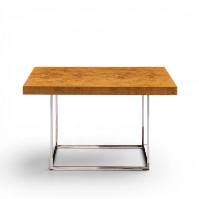 Milo Baughman Milo Baughman for Thayer Coggin Style Burlwood and Chrome Side Tables Pair