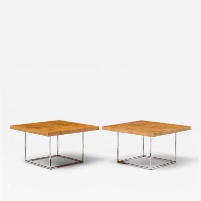 Milo Baughman Milo Baughman for Thayer Coggin Style Burlwood and Chrome Side Tables Pair