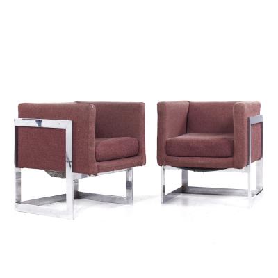 Milo Baughman Milo Baughman for Thayer Coggin Style Mid Century Chrome Lounge Chairs Pair