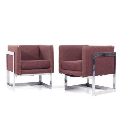 Milo Baughman Milo Baughman for Thayer Coggin Style Mid Century Chrome Lounge Chairs Pair