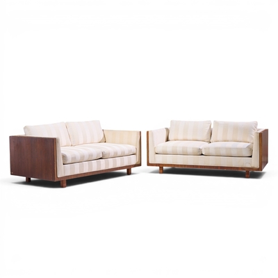 Milo Baughman Milo Baughman for Thayer Coggin Style Mid Century Rosewood Case Loveseat Pair