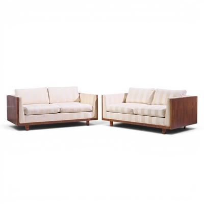 Milo Baughman Milo Baughman for Thayer Coggin Style Mid Century Rosewood Case Loveseat Pair