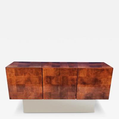 Milo Baughman Milo Baughman for Thayer Coggin Walnut Burl Patchwork 3 Door Credenza Cabinet