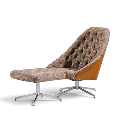 Milo Baughman Milo Baughman for Thayer Coggin Walnut and Chrome Tufted Lounge Chair Ottoman