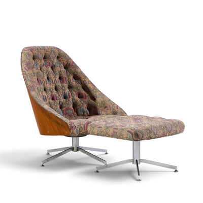 Milo Baughman Milo Baughman for Thayer Coggin Walnut and Chrome Tufted Lounge Chair Ottoman