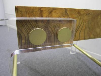 Milo Baughman Milo Baughman style Lucite and Olive Ash Burl Side End Table Mid century Modern