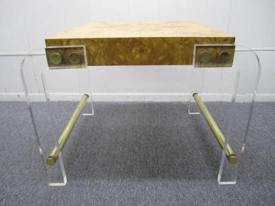 Milo Baughman Milo Baughman style Lucite and Olive Ash Burl Side End Table Mid century Modern